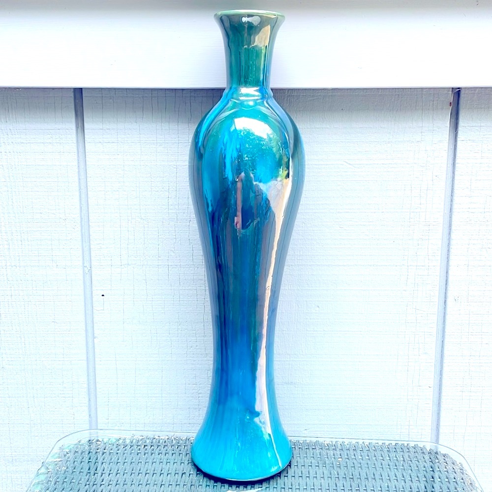Drip Glazed Pottery Turquoise Blue Green Large 18 3/4” Height Pristine Condition